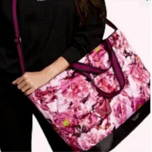 NWT Victoria’s Secret Pink Quilted Satin Floral Weekender Tote Gym Travel Bag